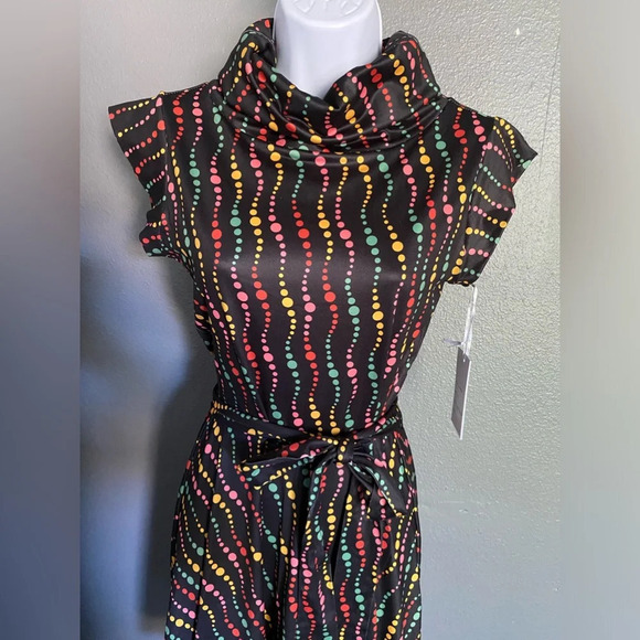 🦋B2G1🦋UNIQUE VINTAGE Black & Rainbow Dots Fit and Flare Dress NWT | SMAL… - Picture 7 of 11